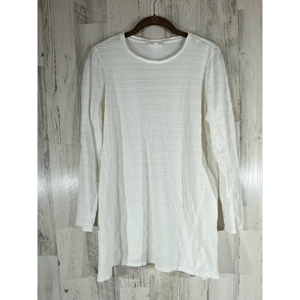 Pure Jill Tunic Size Medium White Textured‎ Ribbed Knit Cotton Long Sleeve
